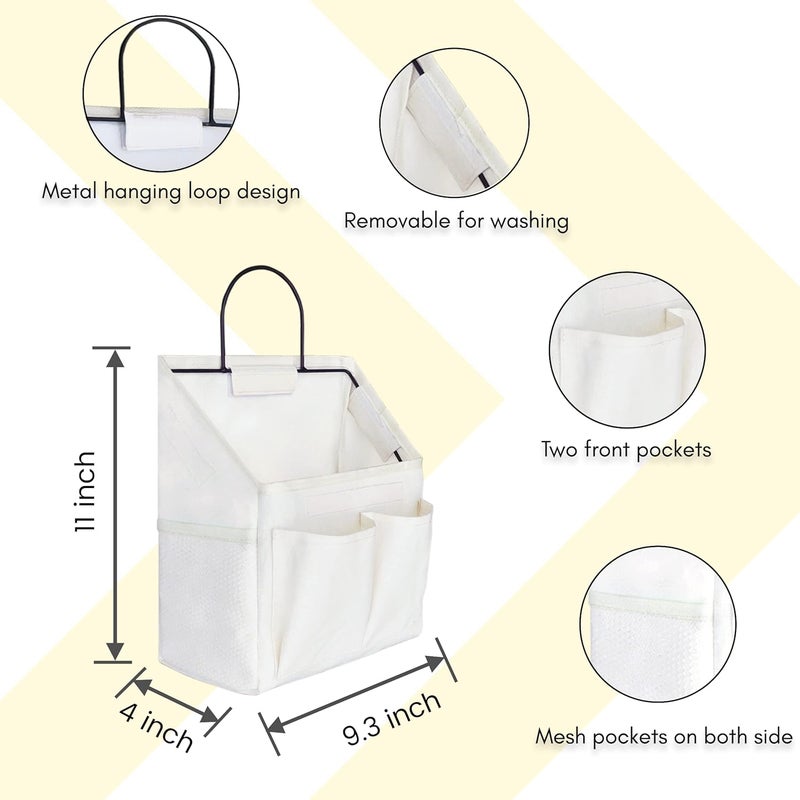 Kanrichu 3pcs Small Wall Hanging Organizer Bag, Linen Fabric Door Hanging Storage Basket with Pockets, Waterproof Bin for Kitchen, Bedroom, Office, RV Camper (White) - Image 5